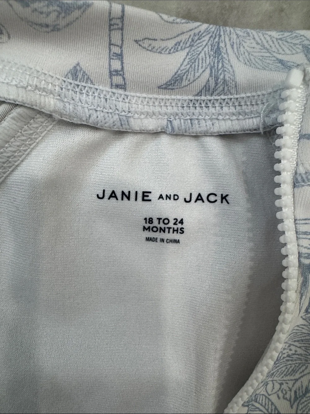 Janie and Jack White and Light Blue Tropical Toile One-Piece swimsuit